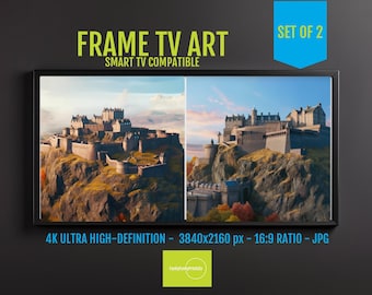 Edinburgh Castle Art for Frame TV – 4K Scottish Decor Set of 2, Virtual Travel Wall Art, Edinburgh Castle Home Exploration