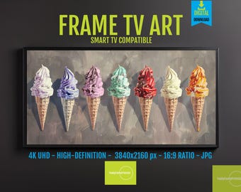 Samsung FRAME TV Ice Cream Cones Art – Pastel Summer Abstract Digital Decor, Cottage Life, 4K UHD Screensaver for Art Store