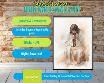 Christian Wall Decor Jesus Praying Art Print, Modern PRINTABLE Digital Download, Inspirational Faith Based Religious Home Decor Gift