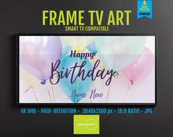 Samsung Frame TV Art 4K Happy Birthday Balloons, Personalized Party Decor, Colorful Modern Digital Download, Instant Wall Art