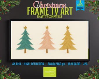 Samsung Frame TV Christmas Trees Art, Whimsical Cozy Holiday Decor, 4K UHD Digital Download, Textile Texture Winter Scene