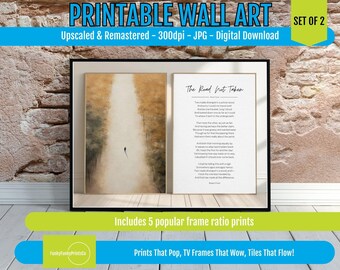 The Road Not Taken Wall Art Set - Robert Frost Inspirational Poem Print, Fall Path PRINTABLE, Autumn Poetry Decor, Woodland Nature Art
