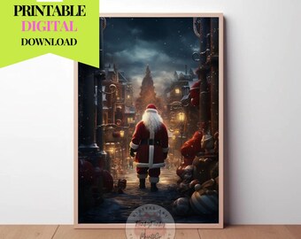 Vintage Santa Wall Art Printable, Retro Christmas Poster, Jolly Saint Nick Illustration, Cozy Mantel Holiday Decor, Instant Digital Download
