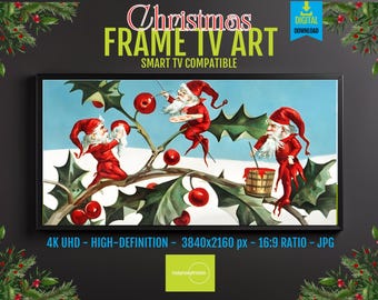 Holiday Gnome Art: Cheerful Red and Green Scene (Digital Download)