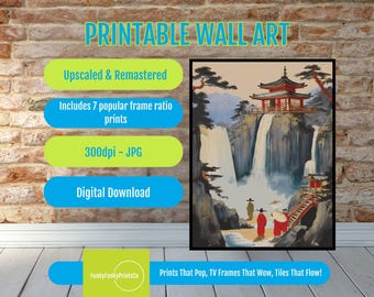 Japanese Zen Wall Art Printable,Minimalist Mountain Mist Landscape, Tranquil Nature Decor, Calm Home Spaces, Modern Digital Download Artwork