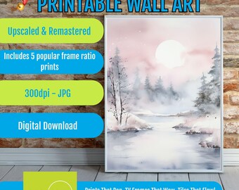 Winter Landscape Watercolor Art, Cozy Home Decor Printable, Digital Download Wall Art, Nature Wall Decor for Seasonal Aesthetics, Gift