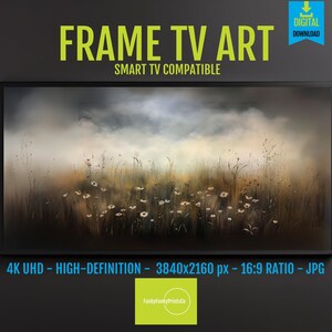 Vintage Wildflower Landscape Frame TV Art: Moody Floral Decor (Digital Download)