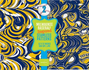 Digital Tiles Milwaukee Baseball-Inspired Seamless 12x12 PRINTABLE Patterns, 300dpi JPG, Sports Digital Papers, Instant Download Set