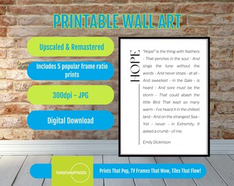 Emily Dickinson Hope - PRINTABLE Wall Art Poetry Book Page 1891 for Book Lovers - Feathers Symbol, Instant DIGITAL Download