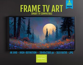 Digital Landscape Art: Starry Night, Vibrant Wildflowers - 4K Download