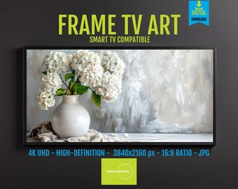 Hydrangea Vase Art Samsung Frame TV – Elegant 4K HD Floral Download, Neutral Pastel Blooms, Rustic Wall Decor, Feminine Gift Decor