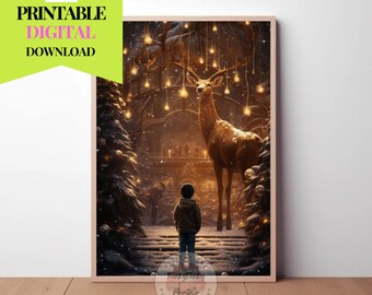 Vintage PRINTABLE Christmas Wall Decor | Reindeer Holiday Art | Farmhouse Xmas Print | Digital Download
