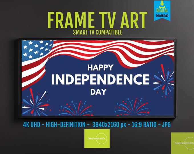 Featured listing image: Patriotic TV Frame 4K Independence Day Digital Download for Summer, American Flag Art, 4th of July Patriotic Decor, HD Screensaver, 235