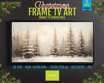 Samsung Frame TV Art – Winter Forest Landscape with Snowy Pine Trees, Rustic 4K HD Digital Download for Cozy Home Decor, UHD Screensaver