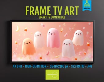 Candy Corn Ghosts Art: Pastel Halloween Screensaver for Frame TV