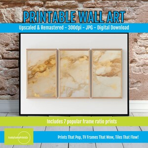 Elegant Wall Art: Golden Marble Texture Art Print Set of 3, Modern Minimalist Gold & White Abstract Home Decor, Digital Download