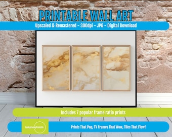 Elegant Wall Art: Golden Marble Texture Art Print Set of 3, Modern Minimalist Gold & White Abstract Home Decor, Digital Download