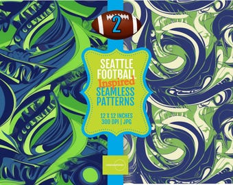 Seattle Football Digital Tiles 12x12 - PRINTABLE Seamless Pattern Papers - 300 DPI JPG | Seattle Sports Fan Decor Inspired