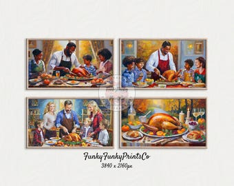 Thanksgiving Fall Digital Art for Samsung Frame TV - Turkey Cutting