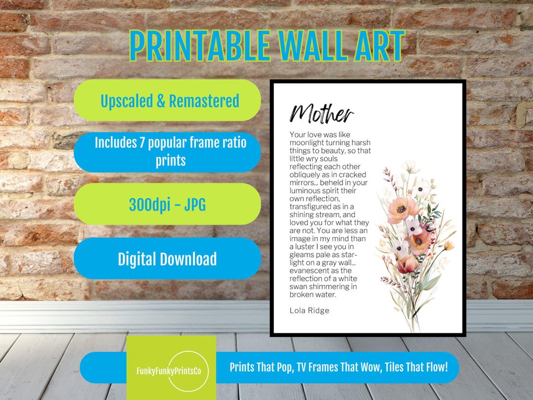 Mother Poem Wall Art - Floral PRINTABLE Poster - Inspirational Gift for ...