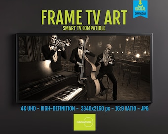 Skeleton Jazz Band Digital Art, Vintage Music Scene (4K Screensaver)