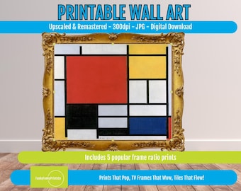 Mondrian Art Composition Print - De Stijl Abstract Wall Art, Primary Color Geometric Modern Decor, Digital Download for Home