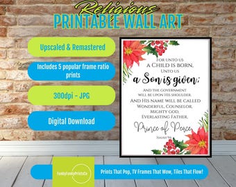 Christmas Bible Art Isaiah 9:6 Prince of Peace Print, Christian Decor, Holiday Scripture Wall Art, Faith Home Decor Gift