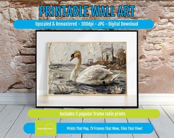 Vintage Swan Art Print: Elegant Minimalist Illustration (Digital Download