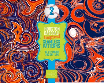 12x12 Seamless Tiles - Houston Baseball-Inspired Colors - Set of 2 - PRINTABLE Patterns | Digital Papers | 300dpi JPG | Seamless Pattern