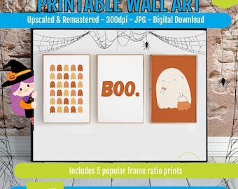 Halloween Wall Art Set - Cute Ghost Prints and BOO for Kids’ Rooms