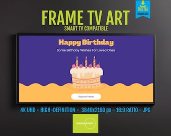 Birthday TV Frame Art: Fun Cartoon Blue & Yellow (4K Digital Download)