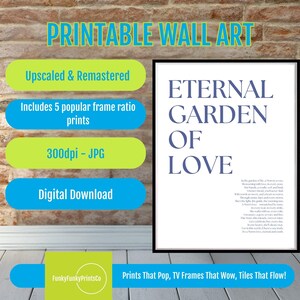 Art mural poème jardin d'amour - poème de la fête des mères à imprimer, élégant téléchargement numérique, cadeau sentimental pour maman, décoration de famille