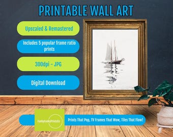 Winslow Homer Sailboat Watercolor Print, Famous Nautical Artwork Reproduction, Minimalist Coastal Decor, Iconic Ocean Art Gift for Home