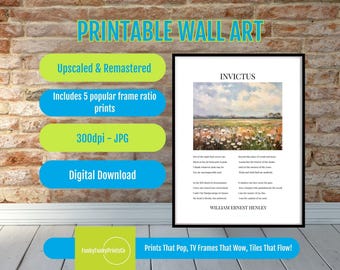 Invictus Poem Print – William Ernest Henley Quote Wall Art, Bold Motivational Decor, Black and White Digital Download, Inspirational Gift