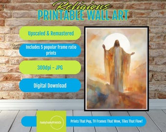 Risen Christ Wall Art Printable, Abstract Jesus Illustration, Christian Faith Home Decor, Inspirational Religious Digital Download