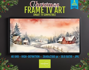 Samsung Frame TV Art – Vintage Christmas Snow Village Scene, Classic Holiday 4K UHD Digital Download, Festive Cozy Home Decor