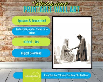 Jesus and Woman Bible Story Wall Art Printable, Christian Faith Decor, Inspirational Religious Poster, Spiritual Digital Download