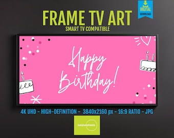 Samsung Frame TV Birthday Art: Pink Party Theme (Digital Download)