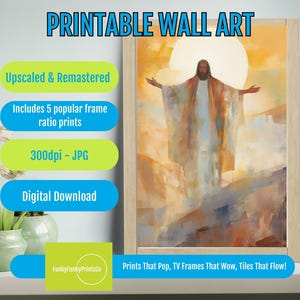 Jezus schilderij afdrukbare muurkunst - abstracte christelijke Verlosser goddelijk licht, religieus interieur, inspirerende geloofscadeau, Christus poster