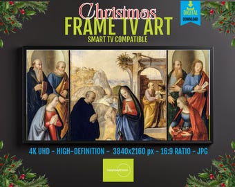 Virgin Mary and Saints Triptych, Religious Digital Art (Samsung Frame TV)