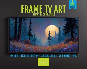 Nighttime Landscape Art 4K UHD Starry Sky, Vibrant Wildflowers, Dreamlike Digital Art Download for Samsung Frame TV Wall Decor