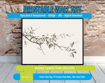 Botanical Art Print White Pink Blossoms - Minimalist Floral Wall Decor, Instant Download, Elegant Home Art, Nature Inspired