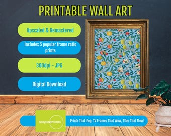 William Morris Fruit Print Vintage Botanical Wall Art, Colorful Fruit Decor, Arts & Crafts Kitchen Printable, Nature Pattern Art