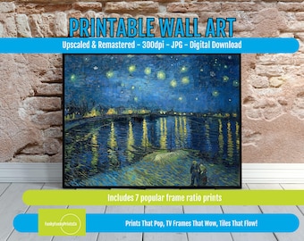 Van Gogh Starry Night Over the Rhône Print, Night Sky Wall Art, City Lights Digital Download, Famous Painting Printable, Art for Home Decor
