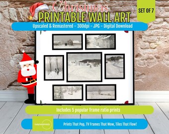 Vintage Winter Wall Art Set, Snowy Landscapes (7 Printable Digital Prints)