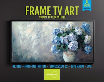 Blue Hydrangea Floral TV Art: Chinoiserie Cottage Decor (Digital Download)