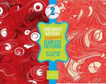Cincinnati Baseball Digital Papers 12x12 Seamless Patterns, PRINTABLE Scrapbook Paper, 300 dpi JPG, Reds Decor Download. 1017/18