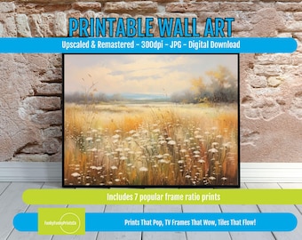 Wildflower Field Art PRINTABLE | Rustic Countryside Nature Wall Decor | Pastoral Meadow Landscape Print | Farmhouse Digital Nature Art