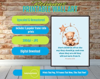 Proverbs 22 6 Nursery PRINTABLE Wall Art - Christian Kids Decor - Inspirational Bible Verse Print - Downloadable Cute Teddy Bear Design