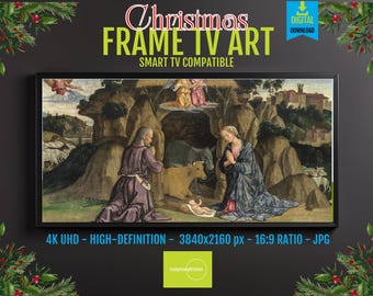 Nativity Digital Print: Serene Birth Scene (Mary, Joseph & Angels, Rustic Style)